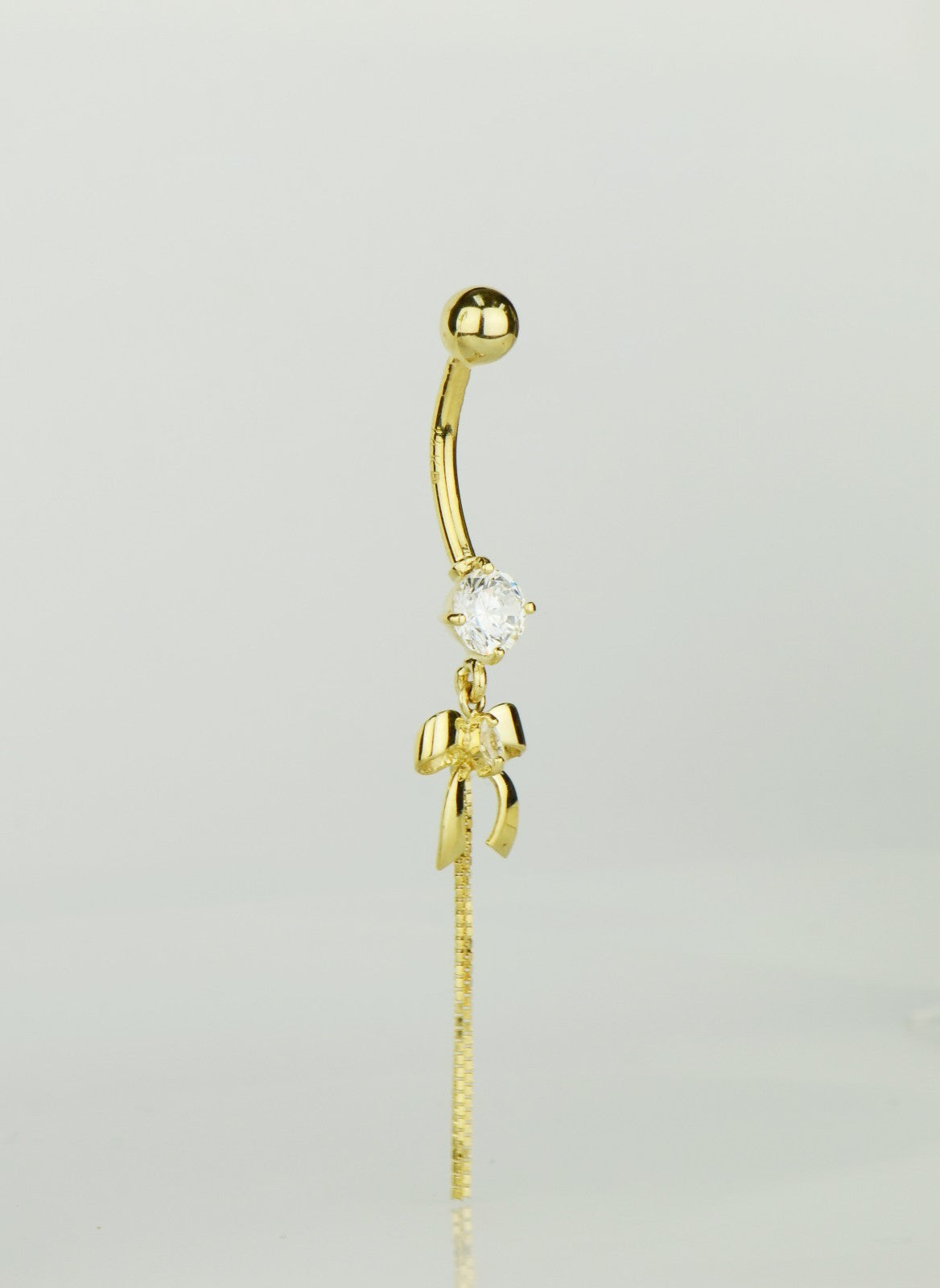 14k Yellow or White Gold Belly Button Dangle CZ Bow Tie Barbel Bar Ring