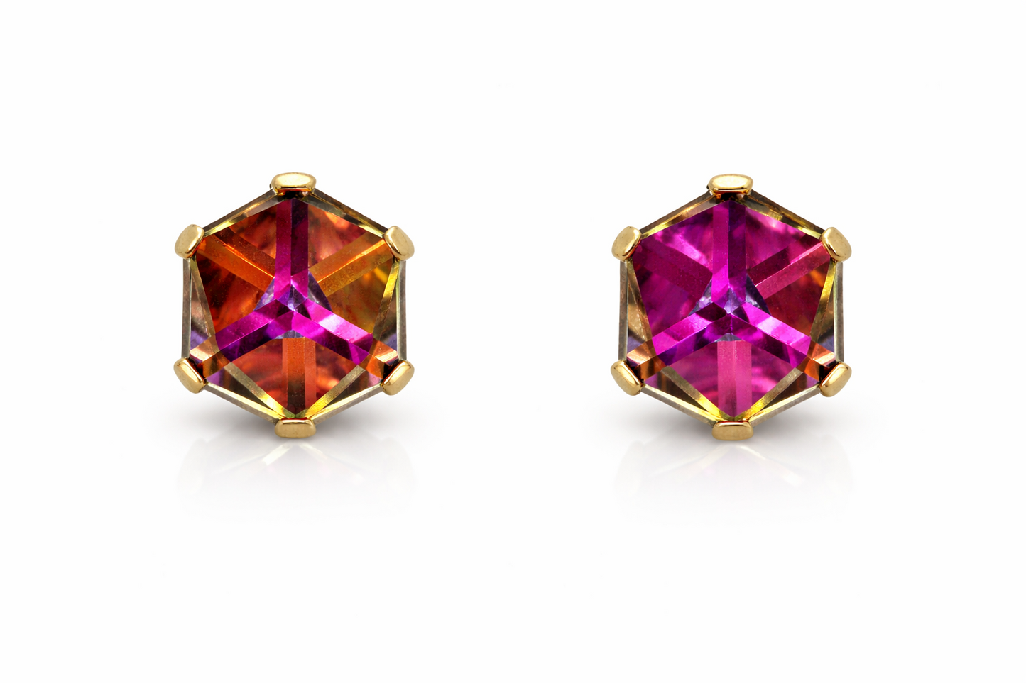14k Yellow Gold Pretty Cube Tornasol  Stud Earrings for Women