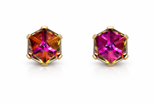 14k Yellow Gold Pretty Cube Tornasol  Stud Earrings for Women