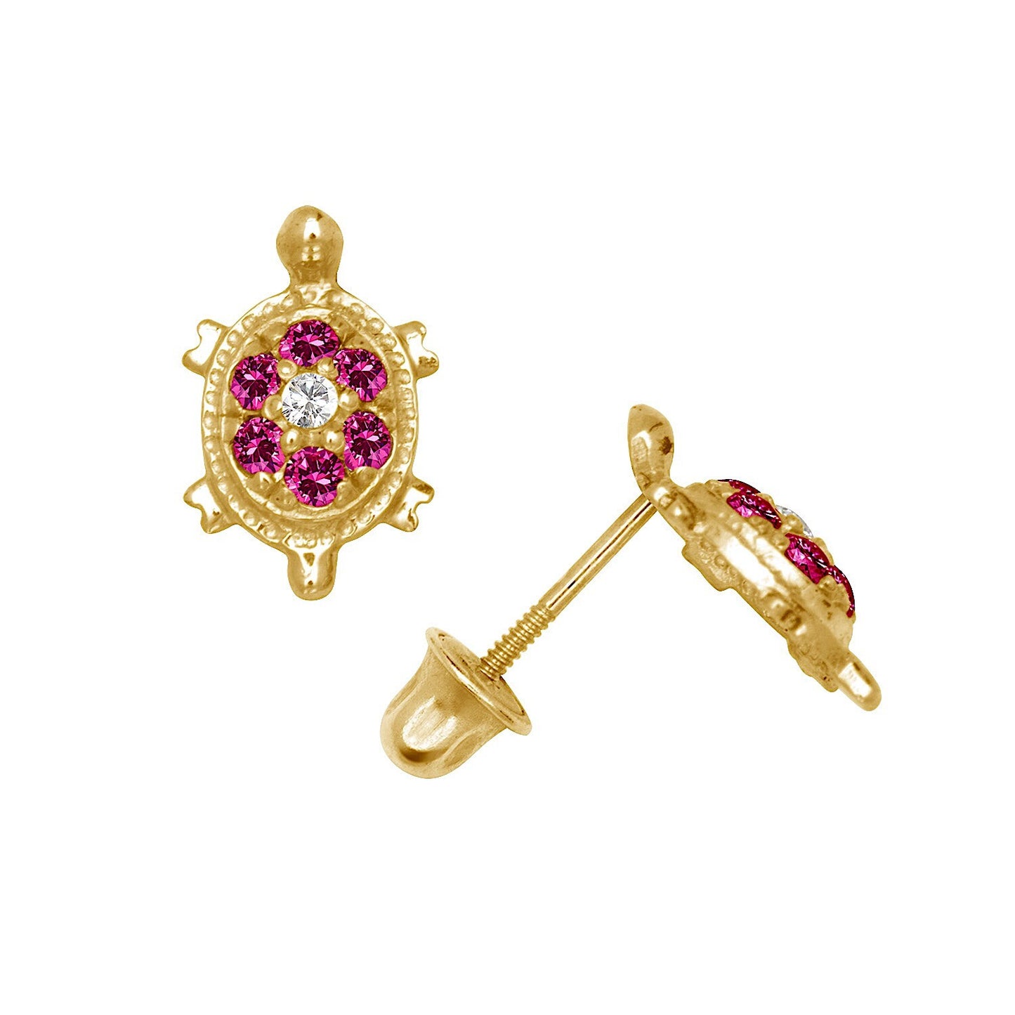 14K Yellow & White Gold  Pretty Turtle CZ Stud Earrings for Women