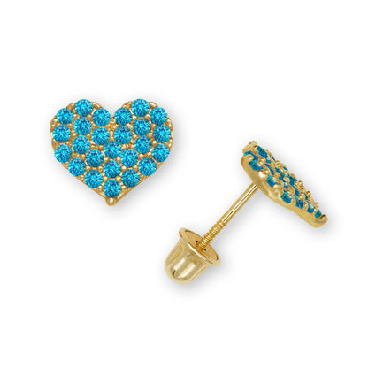 14K Yellow & White Gold Beautiful CZ Heart Shaped Stud Earrings for Women