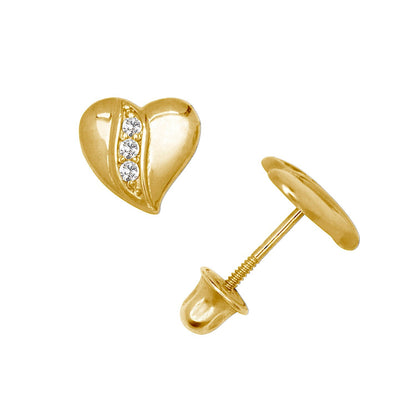 14K Yellow & White Gold Pretty Heart Shaped CZ Stud Earrings for Women