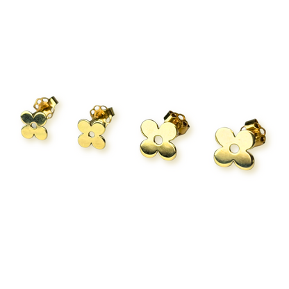 14k Yellow Gold Beautiful Clover Stud Push Back Earrings for Women