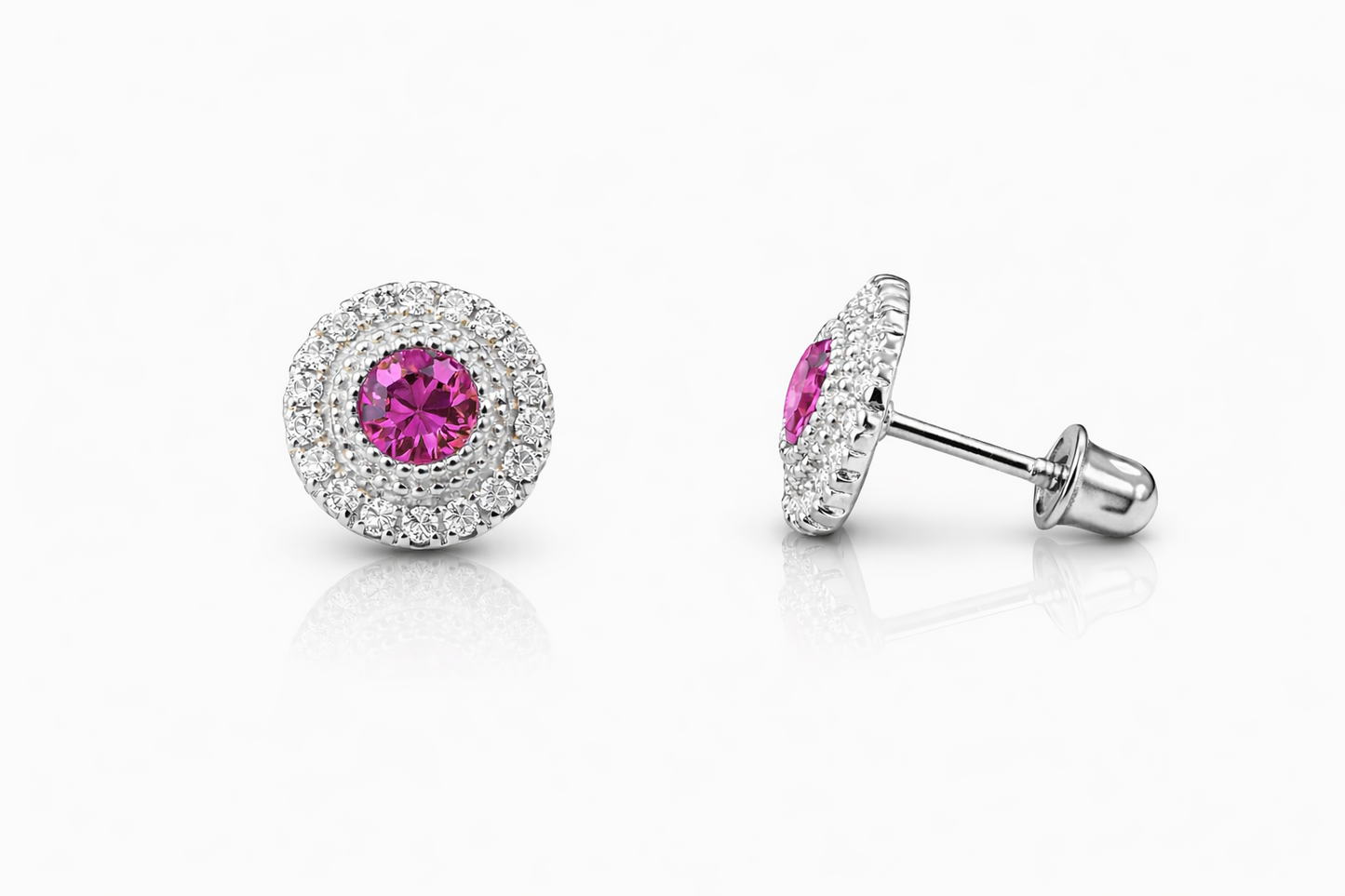 14k Yellow/White Round Halo Stud Earrings Screwback