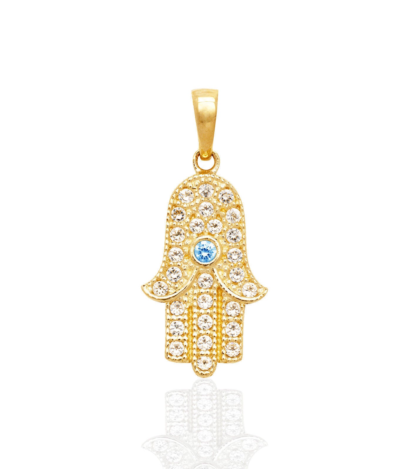 14k Yellow or White Gold Cz Hamsa Pendant