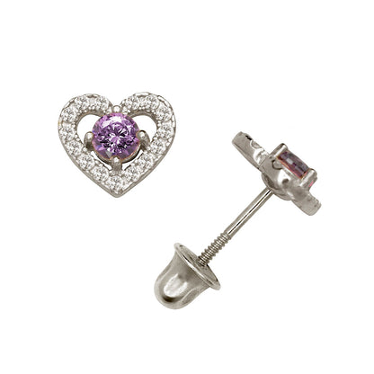 14K Yellow & White Gold CZ Heart Shaped Stud Earrings for Women