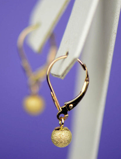 14k Yellow Gold Dangle Laser Cut Ball Leverback Pierced Earrings