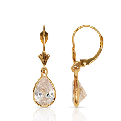 14KYellow Gold Leverback;Birthstone Tear Drop shape Dangle Earrings High Quality