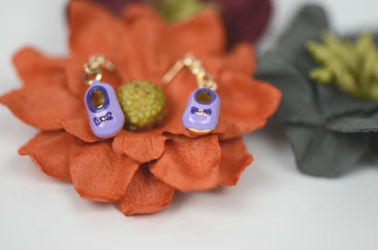 14K Solid Yellow Gold Baby Shoe Enamel Dangle Screw Back Earrings