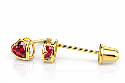 14K Yellow Gold Heart Shaped 3mm x 3mm Stud Earrings for Women