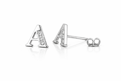 14k Yellow or White Gold Initial Letters CZ Stud Earrings