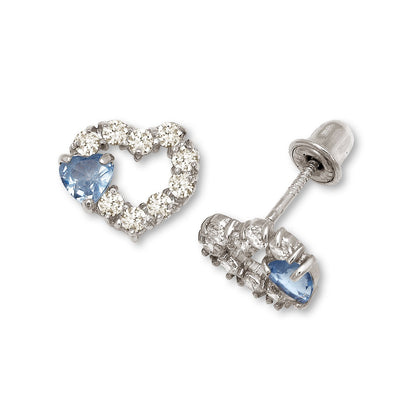 14K Yellow & White Gold Heart Shape Screw Back Earrings for Women