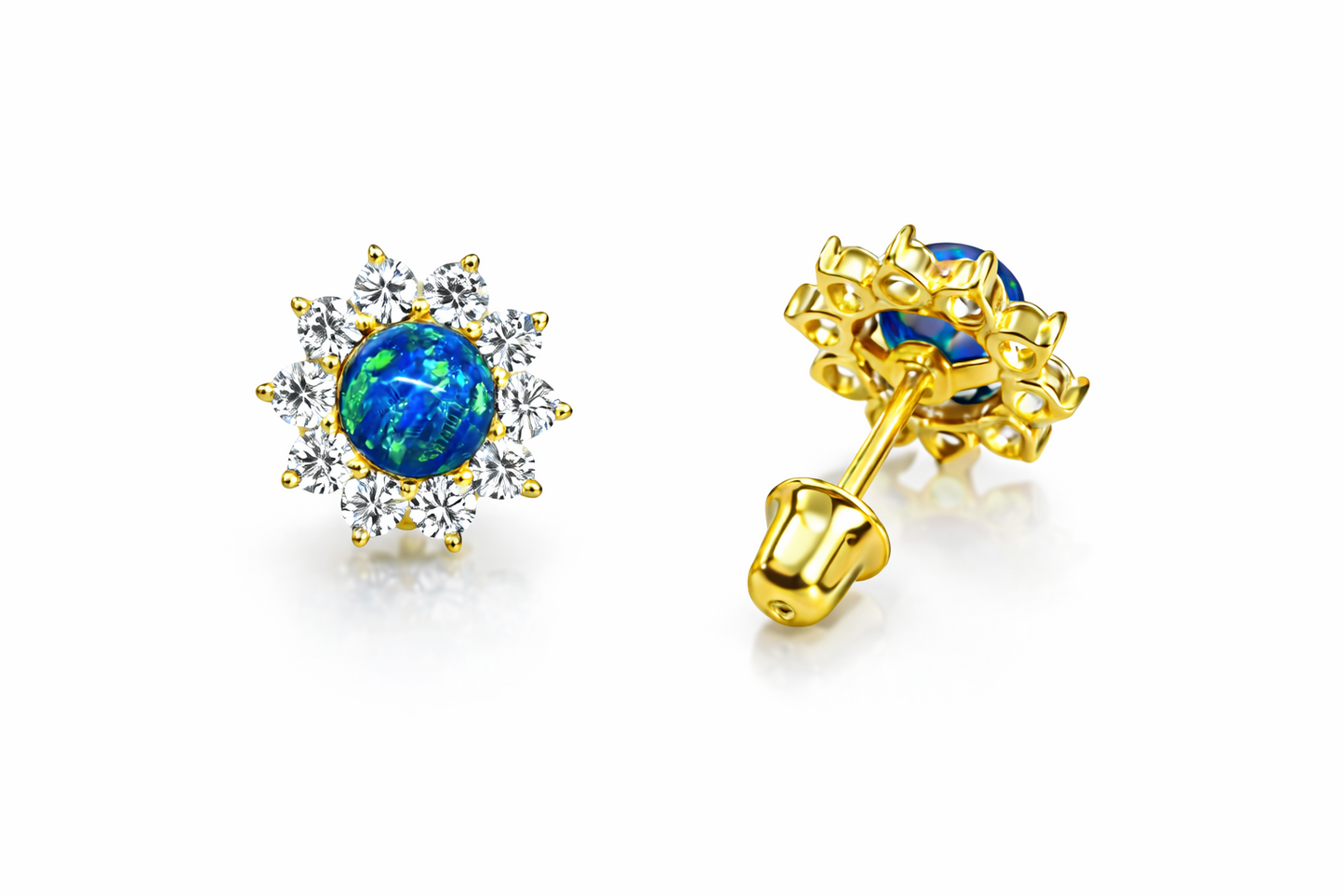 14k Yellow Gold Opal Stud Earrings/ Screw Back