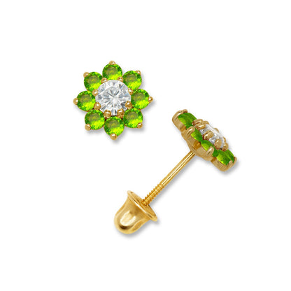14K Yellow & White Gold Small Beautiful CZ Flower Stud Earrings for  Girls