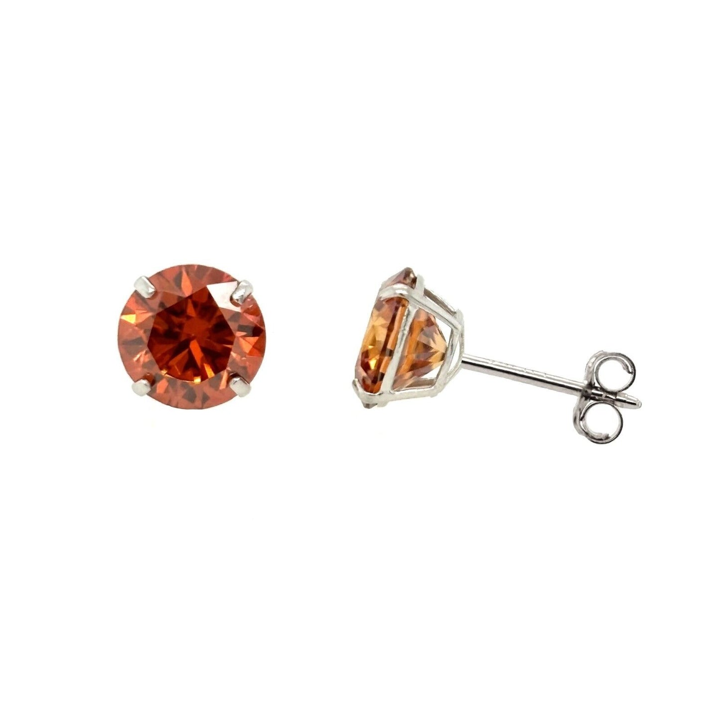 14K Gold GRA Certified D-VVS1 Round Orange Moissanite Push Back Studs Earrings