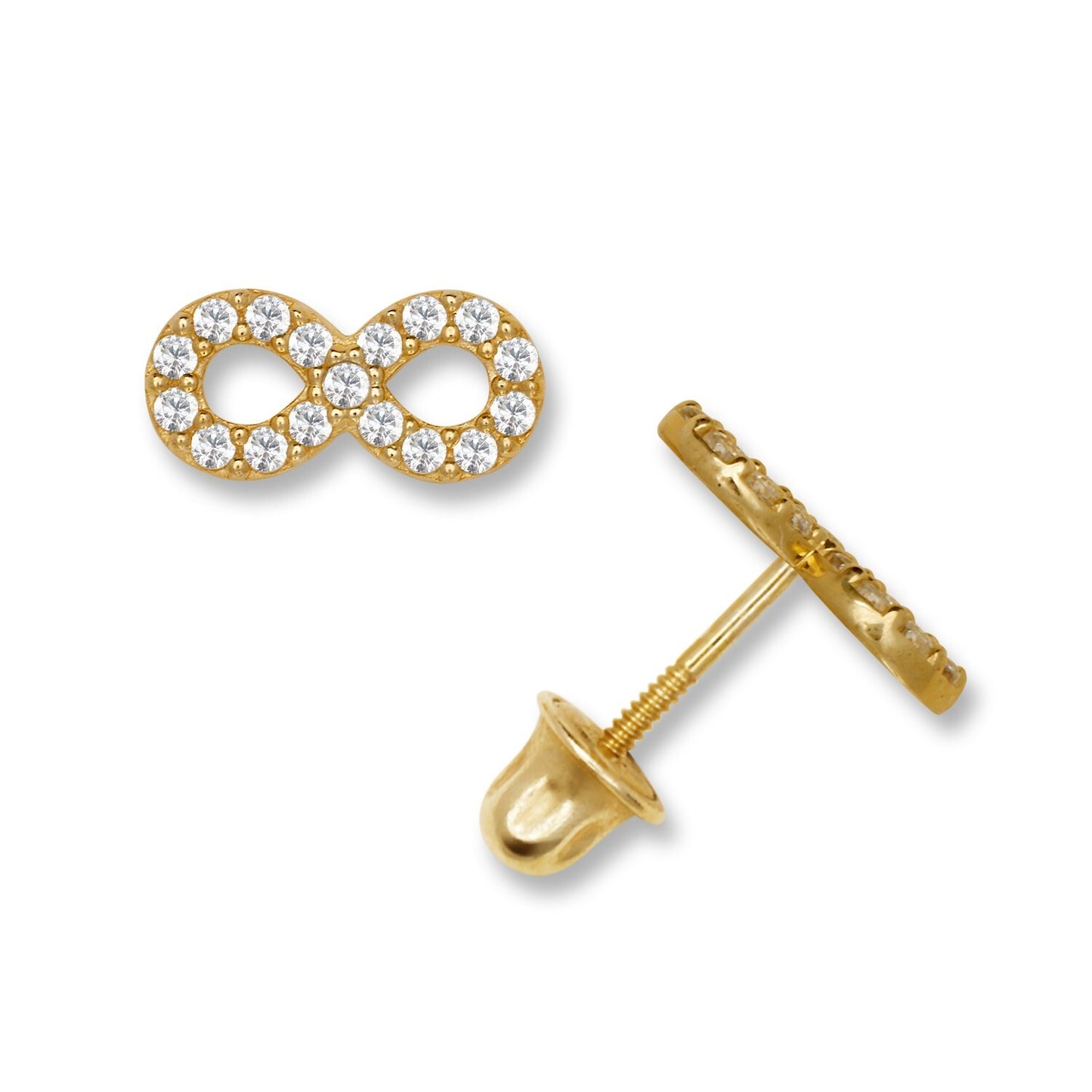 14K Yellow & White Gold Beautiful CZ Infinity Stud Earrings for Women