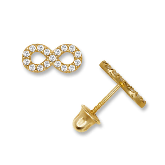 14K Yellow & White Gold Beautiful CZ Infinity Stud Earrings for Women