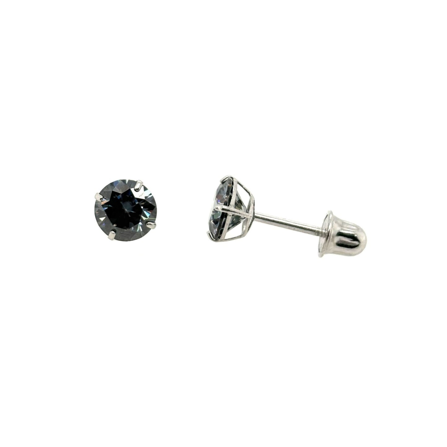 14K Gold GRA Certified D-VVS1 Round Grey Moissanite Screw Back Studs Earrings