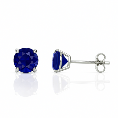 14K Solid White Gold 4mm Round Birthstone Stud Earrings with Push Back