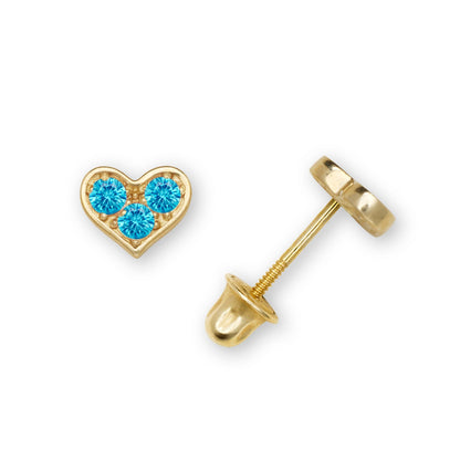 14K Yellow & White Gold CZ Heart Shaped Stud Earrings for Women