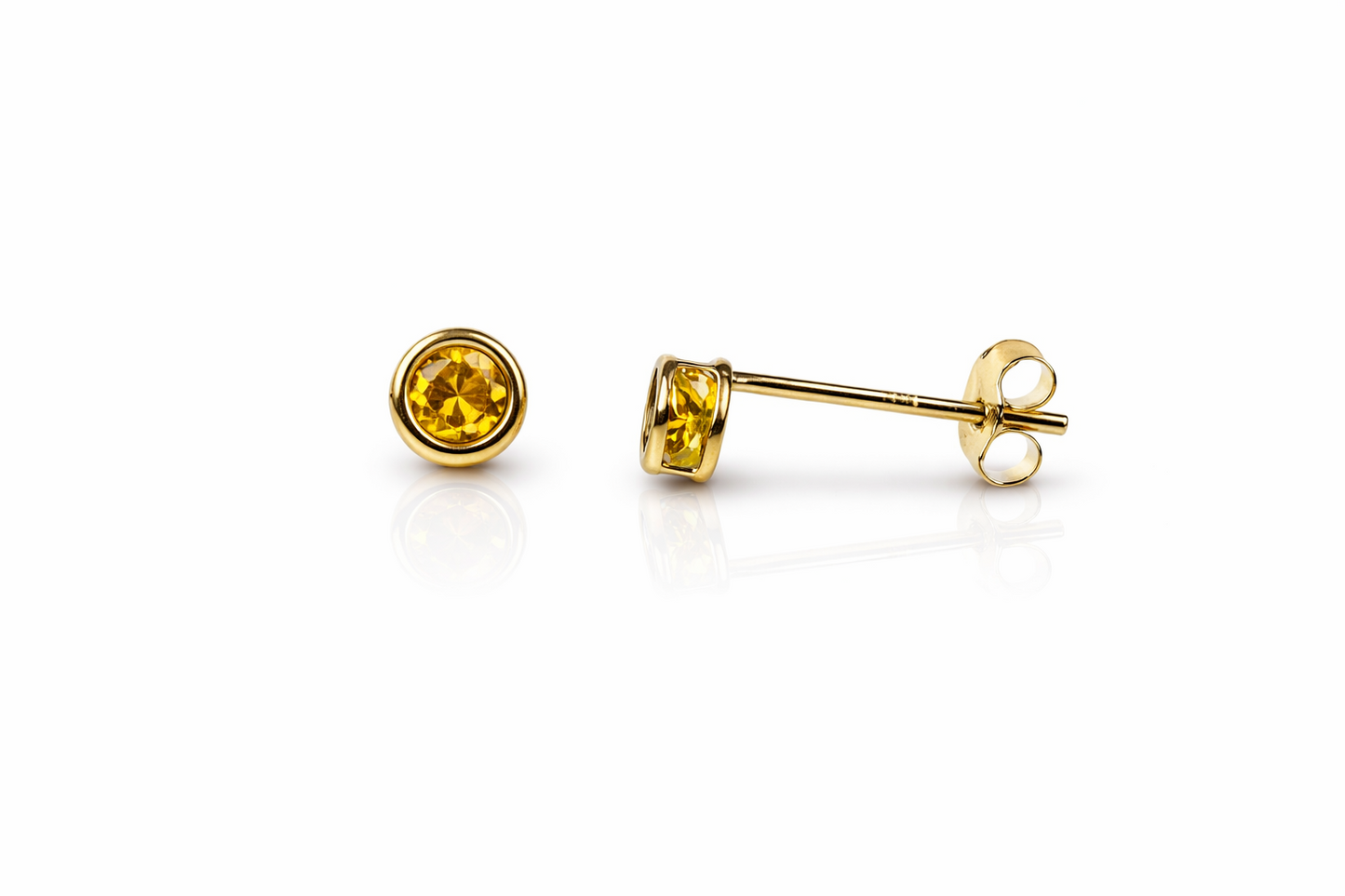 14K Round Bezel Set Yellow Gold 3mm Birthstone Earrings 3MM
