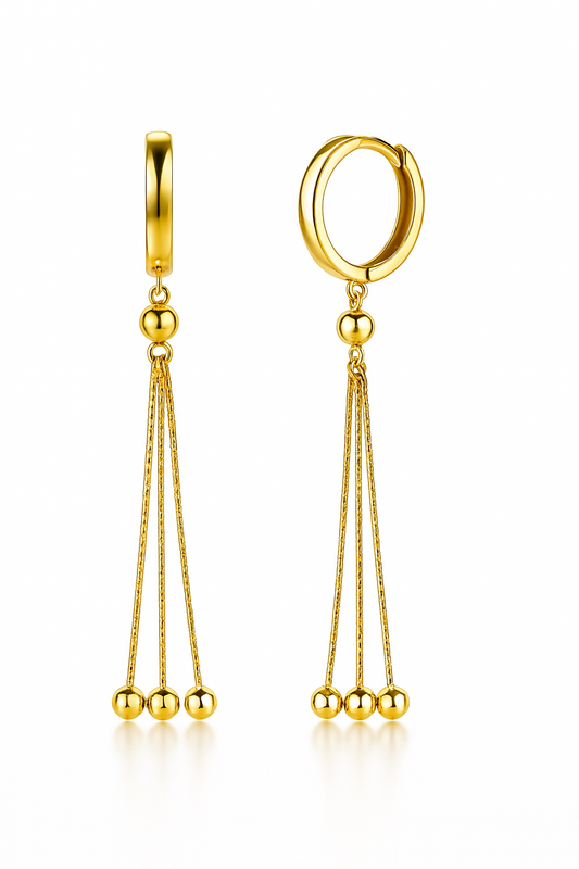 14k Yellow / White Gold Dangle Ball Chain Huggie Earrings
