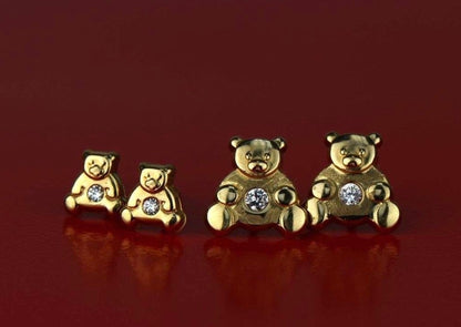 14k Yellow Gold CZ Bear Stud Earrings