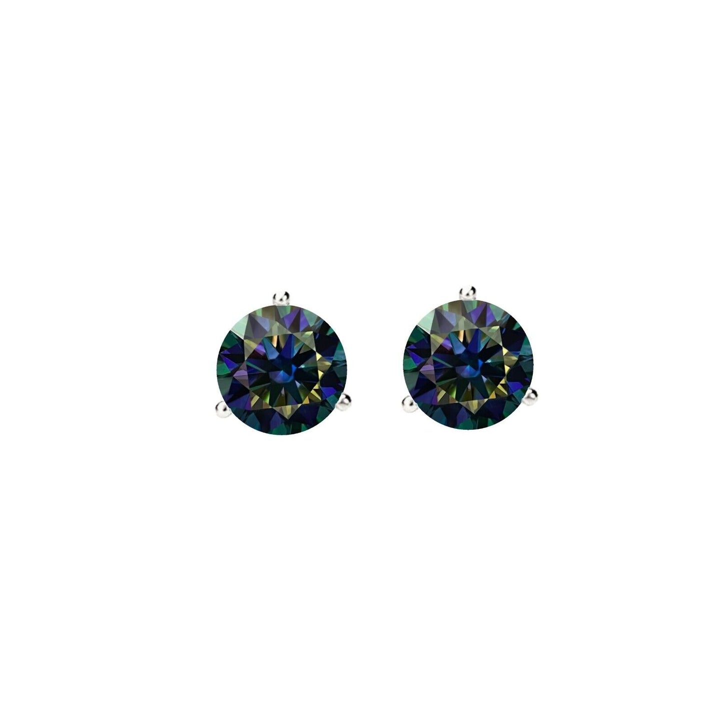 14K Gold GRA CertifiedD-VVS1 Rainbow Blue Moissanite ScrewBack Stud Earrings