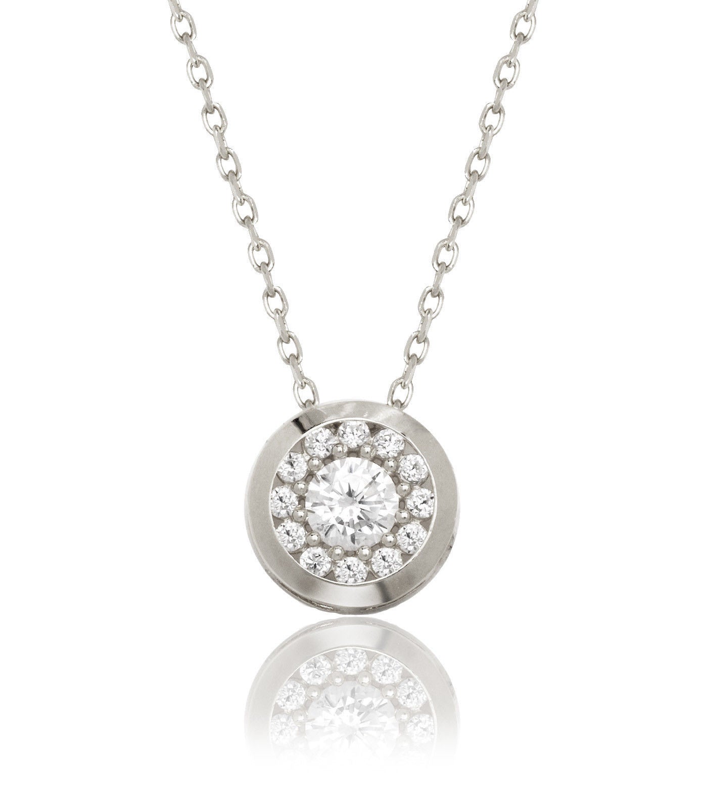 14K Yellow/White Gold  CZ Round Bezel Necklace Chain