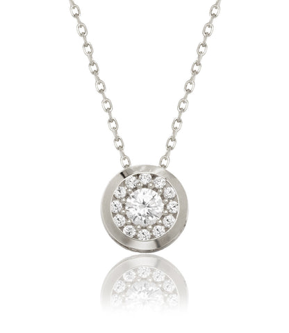 14K Yellow/White Gold  CZ Round Bezel Necklace Chain