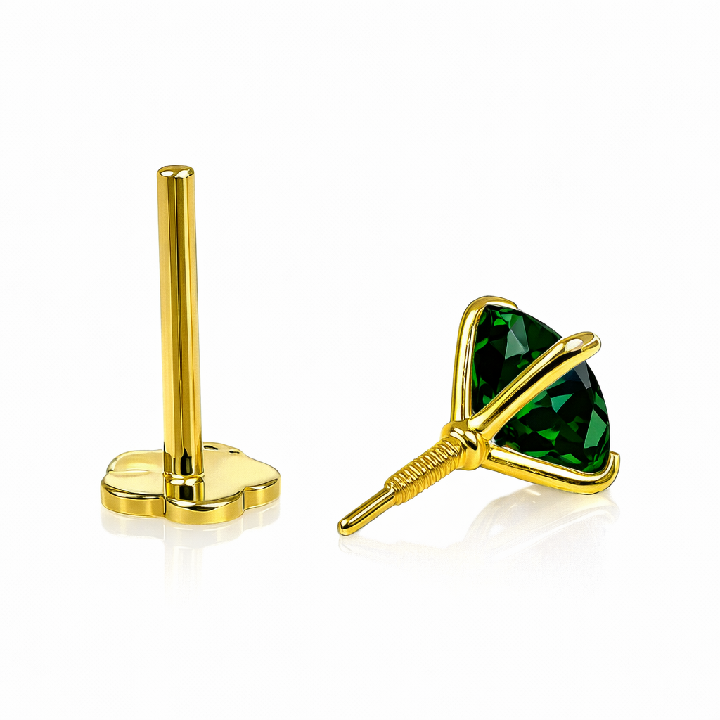 14K Yellow Gold Round CZ Birthstone Cartilage Barbell Earring With Screw Back