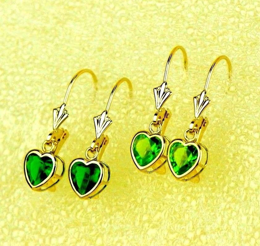 14k Yellow Gold Bezel Heart Birthstone Dangle Leverback Pierced Earrings  6x6 MM