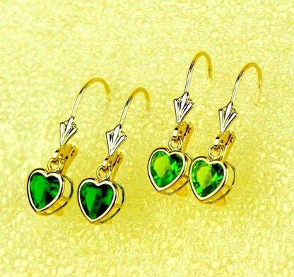 14k Yellow Gold Bezel Heart Birthstone Dangle Leverback Pierced Earrings  6x6 MM