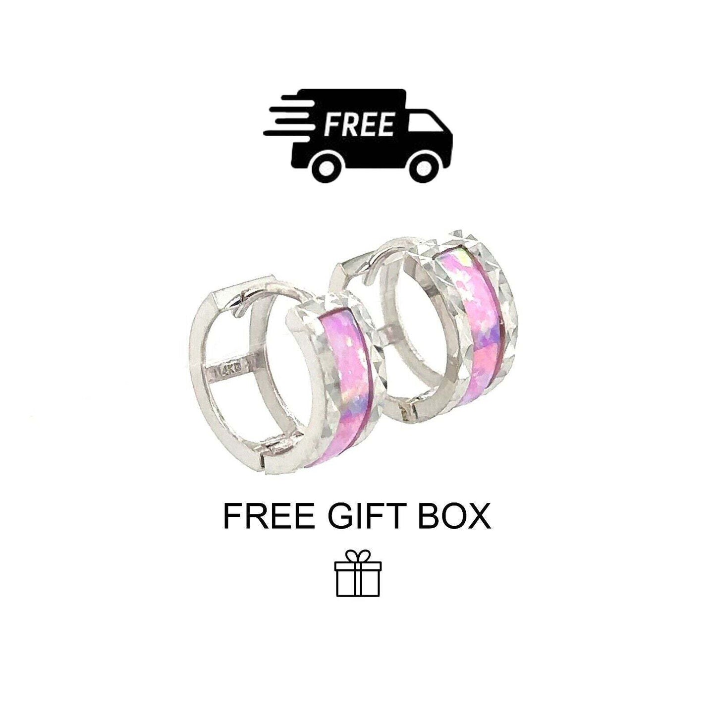 14k White Gold Light Pink Huggie Hoop Earrings
