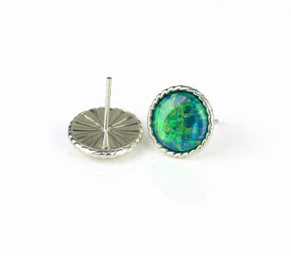 14K Yellow & White Gold Flat Opal Pretty  Stud Earrings for Women
