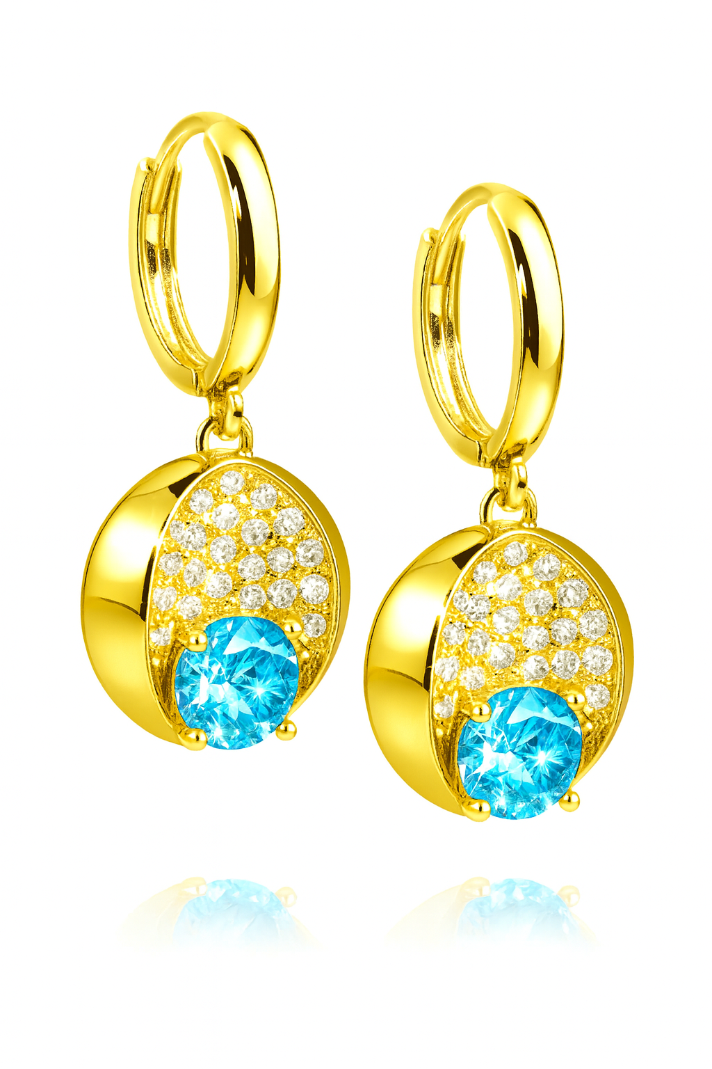 14k Yellow Gold Dangle Hoop Huggie Earrings