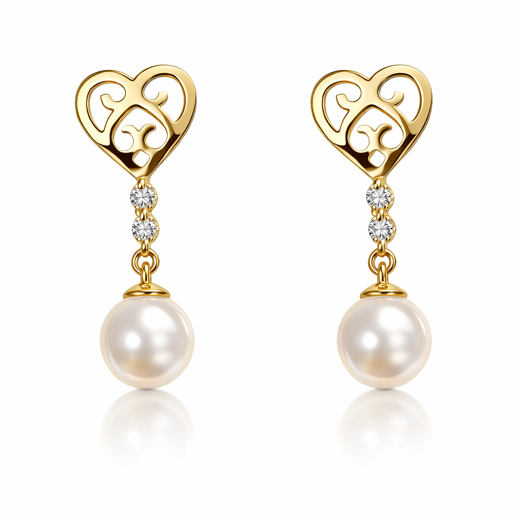 14K Gold Dangle Earrings With Genuine Freshwater Cultured Pearl 5mm Screw Back