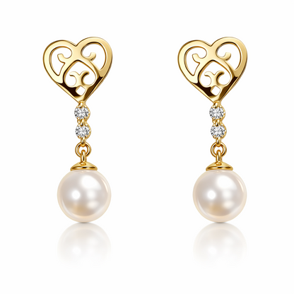 14K Gold Dangle Earrings With Genuine Freshwater Cultured Pearl 5mm Screw Back