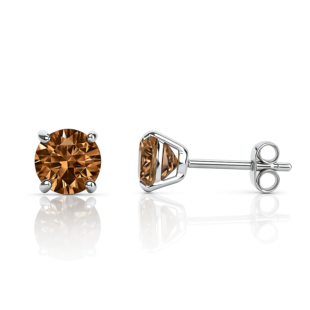 14K Solid White Gold 4mm Round Birthstone Stud Earrings with Push Back