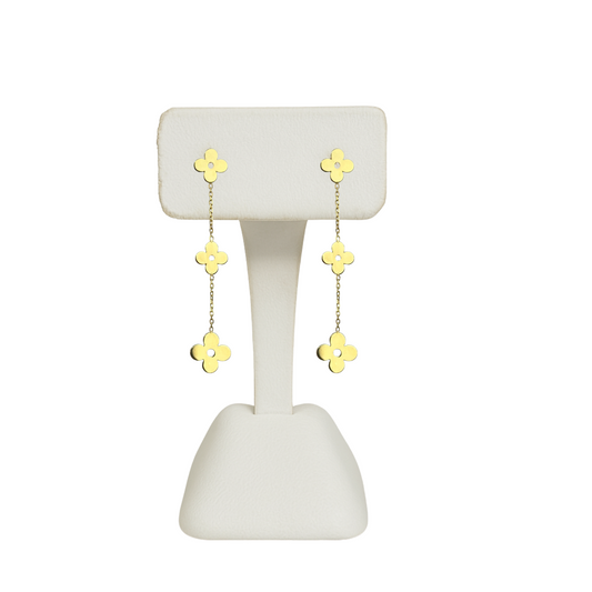 14k Yellow Gold Dangle/Drop Clover Push Back Earrings for Women
