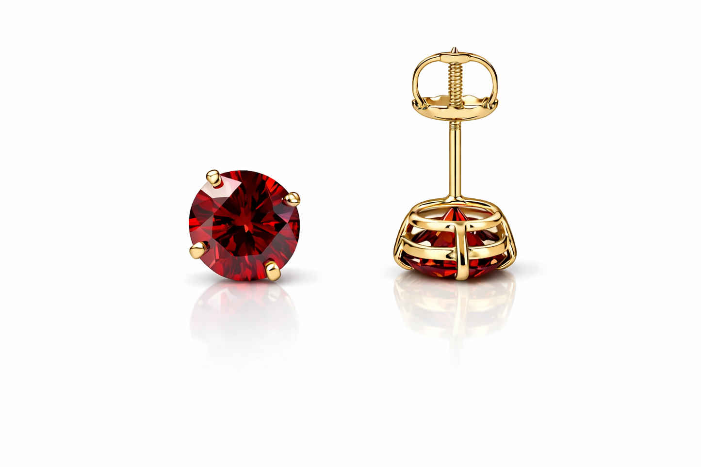 14K Gold GRA Certified D-VVS1 Round Garnet Moissanite Screw Back Studs Earrings
