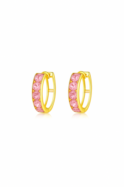 14k Yellow Gold CZ Birthstones Huggie Earrings