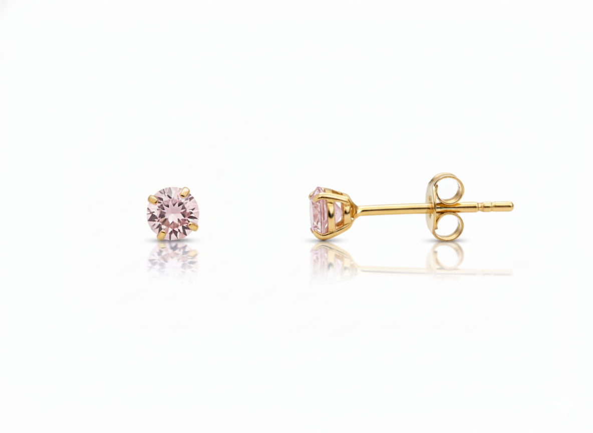14K Yellow Gold 3mm Birthstone Round Shaped Stud Push Back Earrings for Women