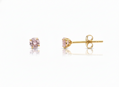 14K Yellow Gold 3mm Birthstone Round Shaped Stud Push Back Earrings for Women