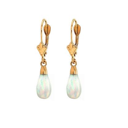 14k-Yellow and White Gold  Dangle White Opal Leverback Earrings