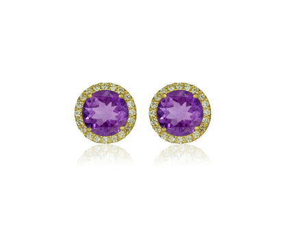 14K Yellow Gold Round Halo CZ Stud Push Back Earrings