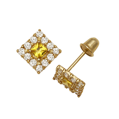 14k Yellow and White Gold CZ Birthstone Stud Screw Back Earrings