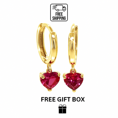 14k Yellow Gold Heart Shape Birthstone Huggie Earrings