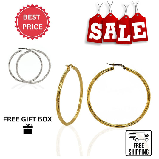High Quality Italy 925 Sterling Silver Diam-cut Twisted Hoop Earrings All Size