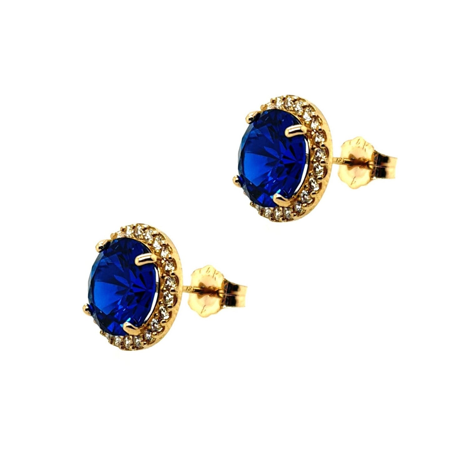 14K Solid Yellow Gold Halo Stud Push Back Earrings